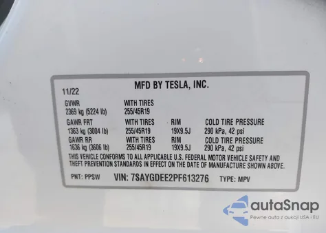 2023 Tesla Model Y Awd/Long Range Dual Motor All-Wheel Drive from USA, damaged, VIN 7SAYGDEE2PF613276
